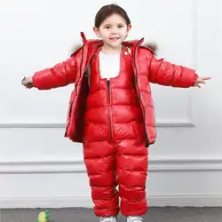 2018 зимнее пуховое пальто для малышей, 2 предмета зимний комбинезон для маленьких девочек, детский комбинезон, блестящий цвет, верхняя