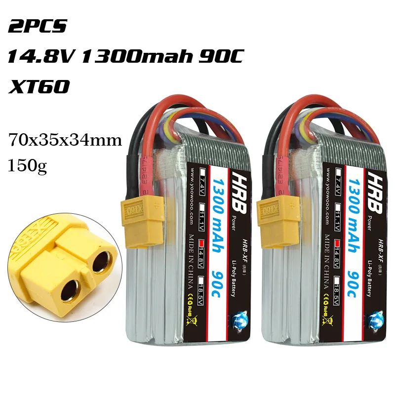 HRB 2S 3S 4S 5S 6S Lipo Батарея 1300 1500 мАч 2200 мАч 2700 мАч 5000 мАч 3300 6000 мА/ч, XT60 T EC5 EC2 7,4 V 11,1 V 14,8 V 22,2 V RC Запчасти - Цвет: 4S 1300mah 90C XT60