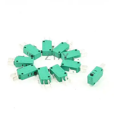 

10 Pcs AC 250V 16A SPDT 3 Pins Momentary Push Button Micro Switch Green