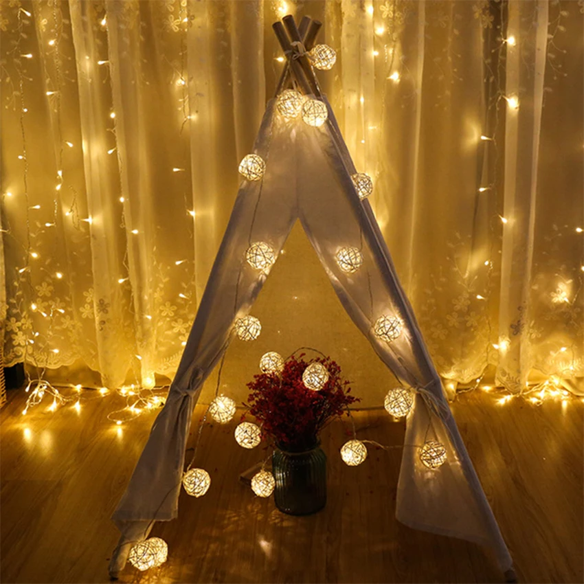 

Fashion 20 LED Thai Lanterns Rattan Light Party Ball String Lamp led Garland Fairy Christmas wedding outdoor Garden Decoration
