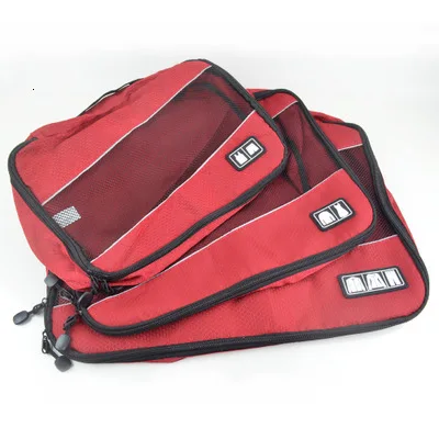 Cosyde 3 шт./компл. дорожный органайзер для багажа набор квадратных упаковочных пакетов дышащая сетка сумка для хранения одежды водонепроницаемый для дорожных принадлежностей - Цвет: Red