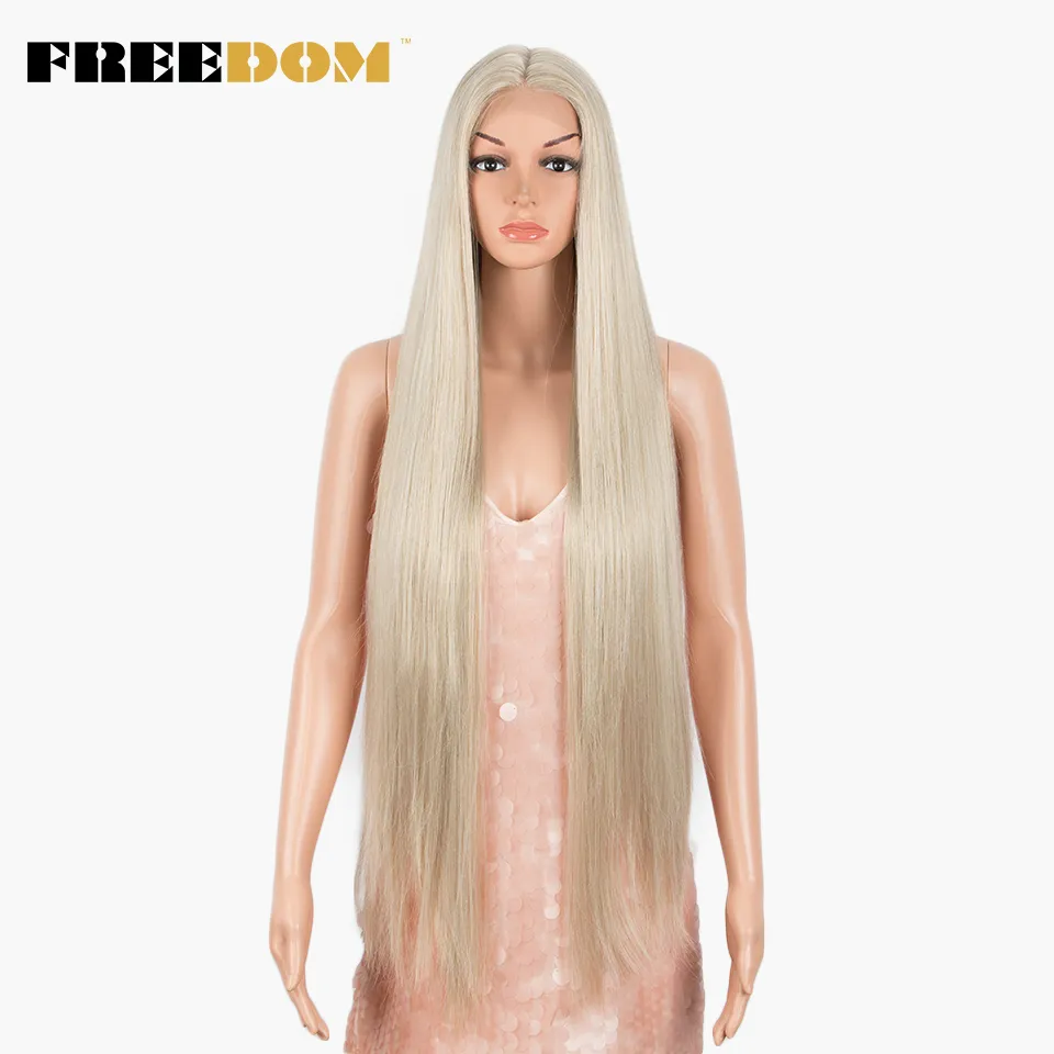 FREEDOM Synthetic Lace Front Wigs For Women Straight Hair Synthetic Lace Wigs 38 Inch Ombre Long Cosplay Wigs Blonde Pink Wig