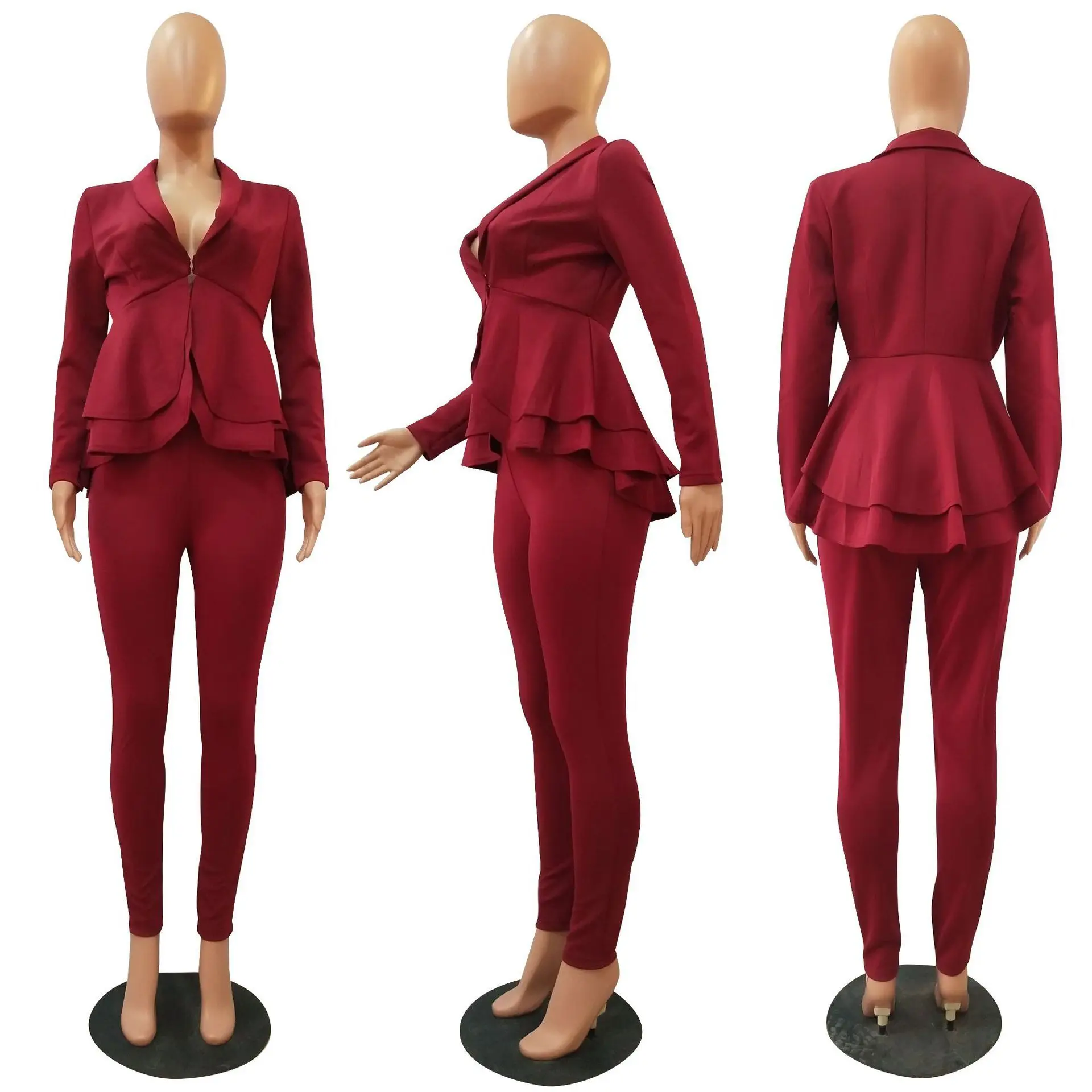 VITIANA, официальный комплект из 2 предметов для женщин, осень, женский пиджак с оборками и штаны, комплект из двух предметов, женский черный офисный комплект