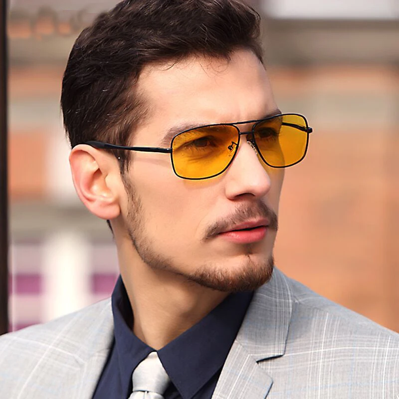 Gafas de sol con visión nocturna para hombre, lentes amarillas, antideslumbrantes, de día/noche, marco de aleación, polarizadas, deportivas, doble barra, UV400|Gafas de visión nocturna mujer| - AliExpress