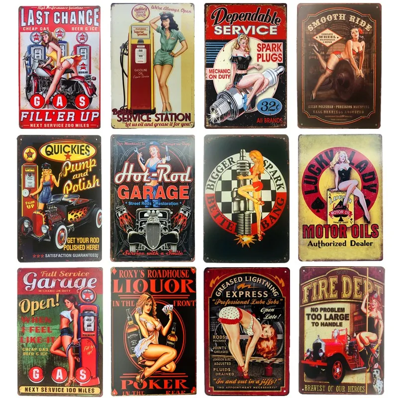 

Pin Up Girl Metal Tin Signs Vintage Wall Art Painting Bar Pub Cafe Shop Home Decor Sexy Lady Poster Plate Plaque
