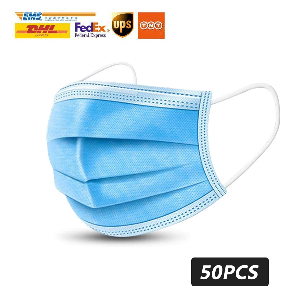 

50 Pcs 100 Pcs Disposable Face Masks Breathable Earloop Antiviral Face Mask Comfortable Sanitary Thick 3-Layer Masks