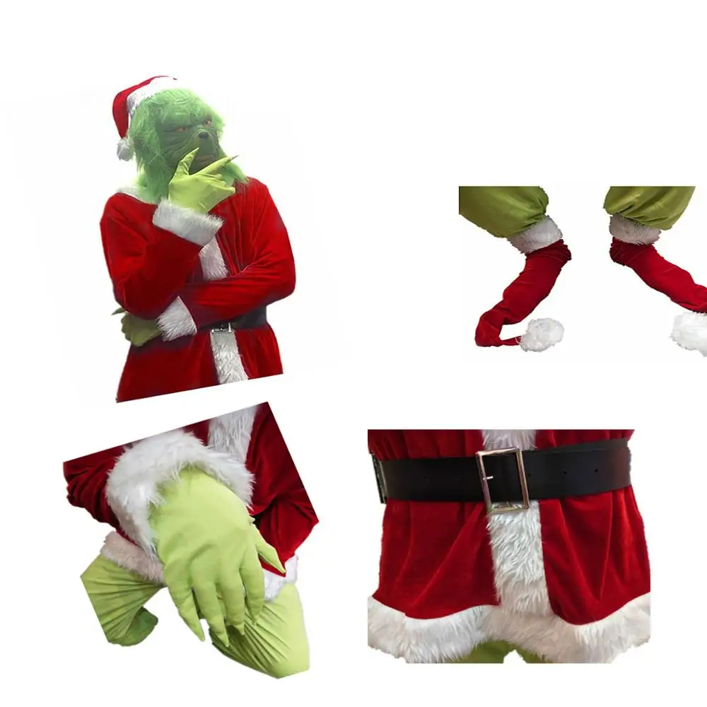 Movie How the Grinch Stole Christmas The Grinch Cosplay Costume Halloween Party Set
