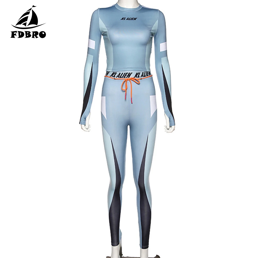 FDBRO Yoga Set Elastic Letter Print Fitness Tracksuit Woman 2 Piece Set Women Crop Top Leggings Sports Wear for Women Gym