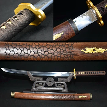 

Hand-Forging High Carbon Steel Sharp Japanese Wakizashi Sword Samurai Katana Pear Wood Saya Home Decoration Real Knife Swords
