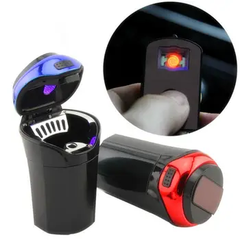 

Stainless Steel Car Ashtray Trash Detachable Cigarette- Lighter with LED Light Lid USB Rechargeable Universal cup holder storage