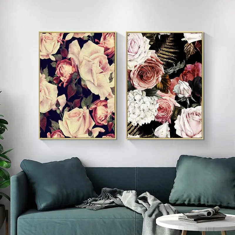 Scandinavian Rose Flower Wall Art Canvas Poster Nordic Floral Print Painting 