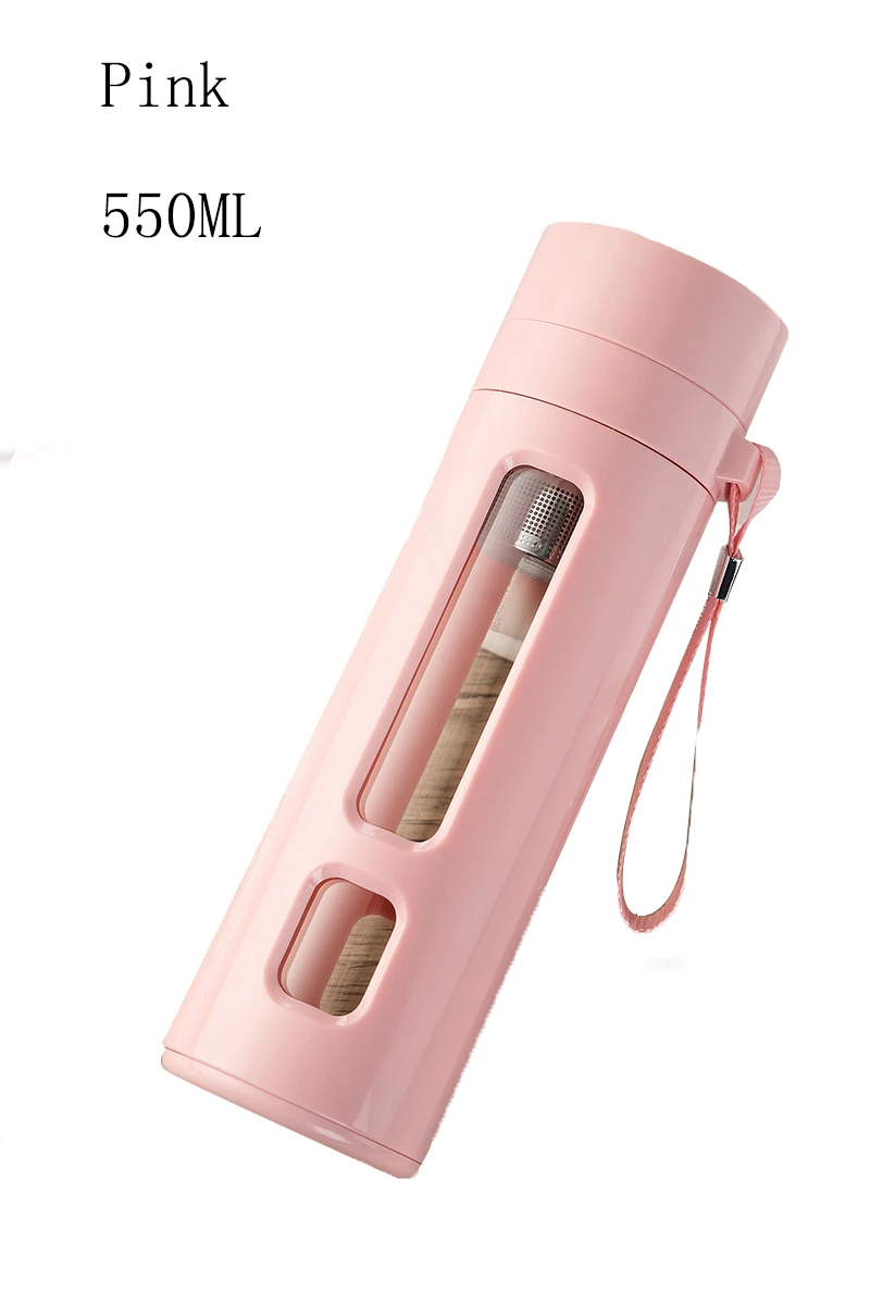 Pink550 Чайная бутылка стеклянная Изолированная короткая герметичная портативная с отделением для заварки чая стеклянная бутылка Защита подарок напиток чайник бутылка - Цвет: Pink550