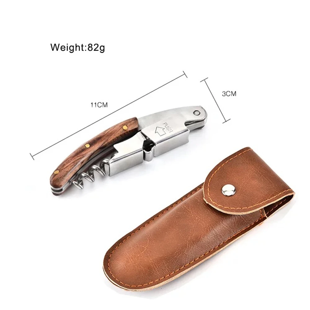 Multi-function Wooden Bottle Opener Wine Beer Bottle Wooden Handle Corkscrew Wine Opener With PU Holster Bar Accessory Tool