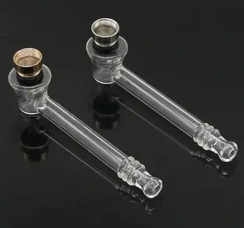

Glass Smoking Pipe 128MM Tobacco Pipe With Metal Bowl Herb Smoke Pipes