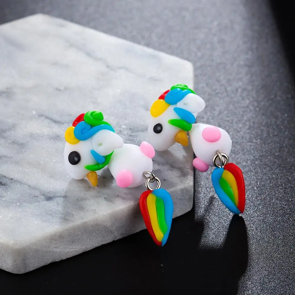 YLE880 Милые серьги-гвоздики с объемным рисунком кота собаки кролика льва цветка лисы пингвина животных Fimo серьги для женщин и детей - Окраска металла: YLE880
