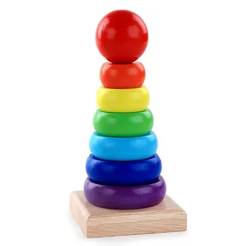 

Wooden Stacked Blocks Toy Rainbow Stacker Rings Toy Rainbow Wooden Stacking Toy Baby Learning Toys for Children Early Toys