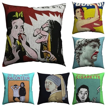 

Decorative Pillow Case For Sofa Cotton Linen 45x45cm Funny Spoof Artwork Pillow Cover Scandinavian Decoration Home Funda Cojin