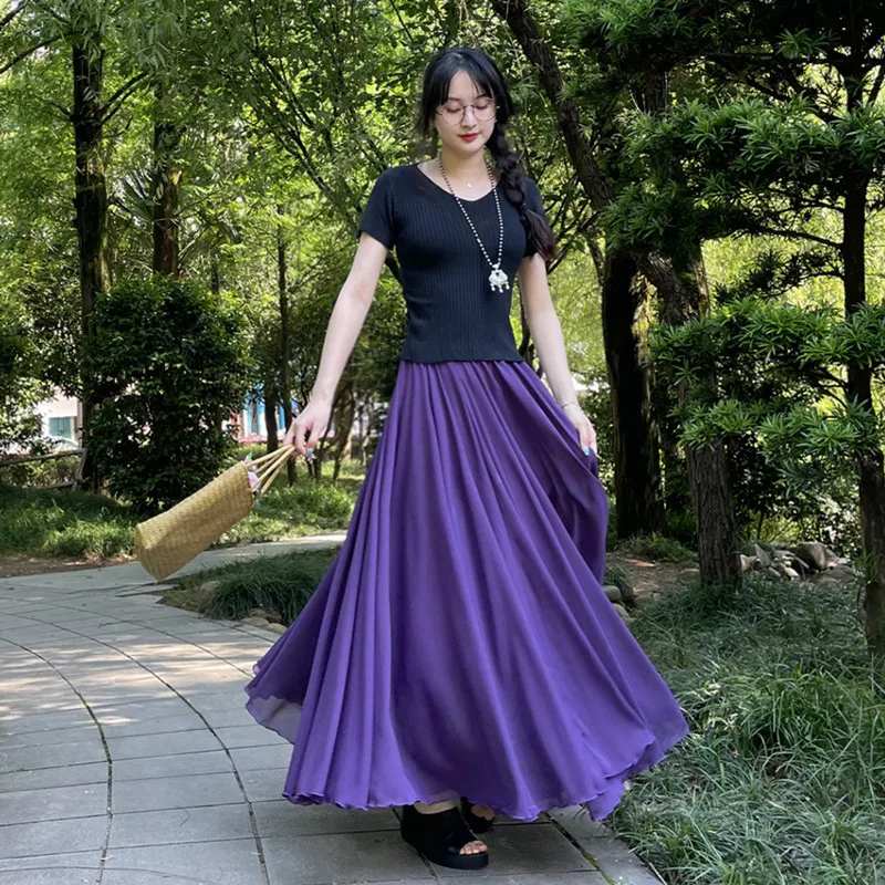 TIYIHAILEY Free Shipping 2021 Fashion Long Maxi A-Line Elastic Waist Women Double Layer Chiffon Solid Color Big Hem Dance Skirts full color led video display hd r712 receiving card synchronization and asynchronous free shipping