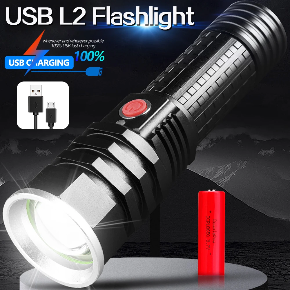 Супер яркий 7000лм светодиодный флэш-светильник USB Перезаряжаемый флэш-светильник фонарь масштабируемый Linterna водонепроницаемый велосипедный светильник 18650 или 26650