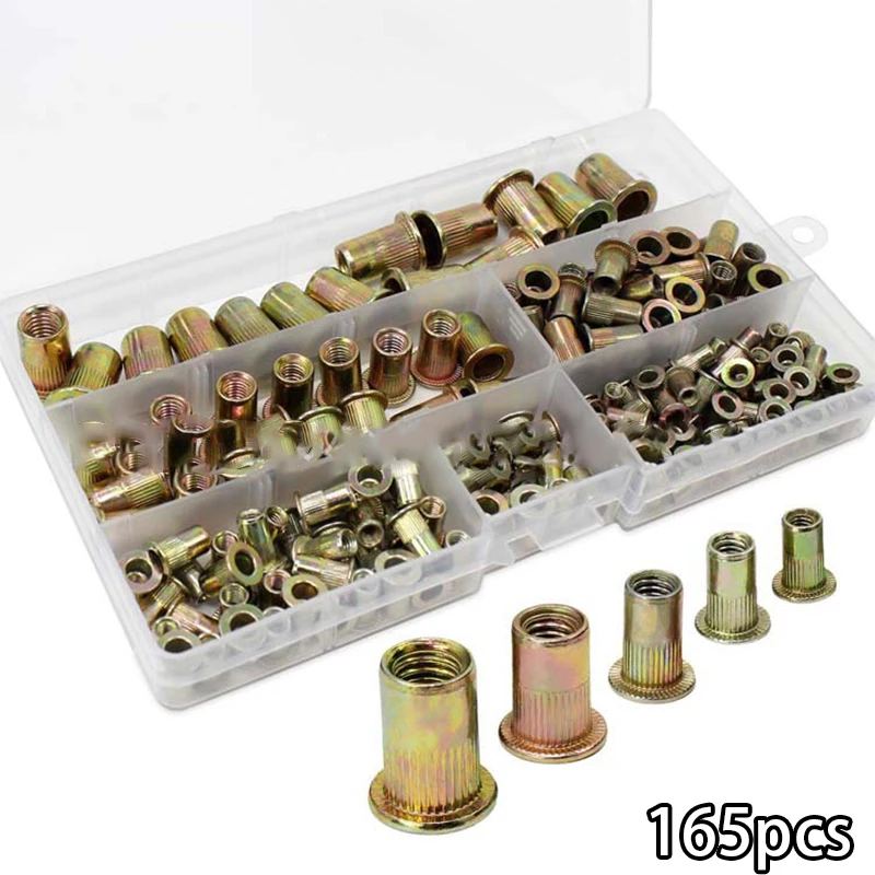 

165Pcs/set M3 M4 M5 M6 M8 Thread Zinc Plated Flat Rivet Nut Insert Carbon Steel