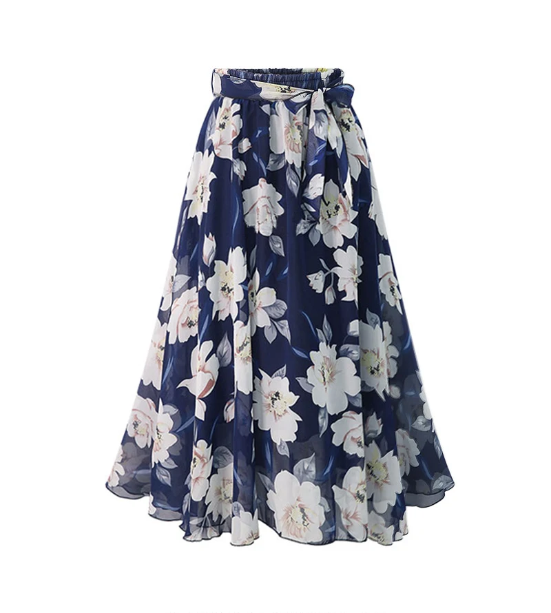

Plus Size Chiffon Floral Skirt Summer Print Skirts Midi Lining Jupe Femme Lace Pinup Women High Waist Skirt