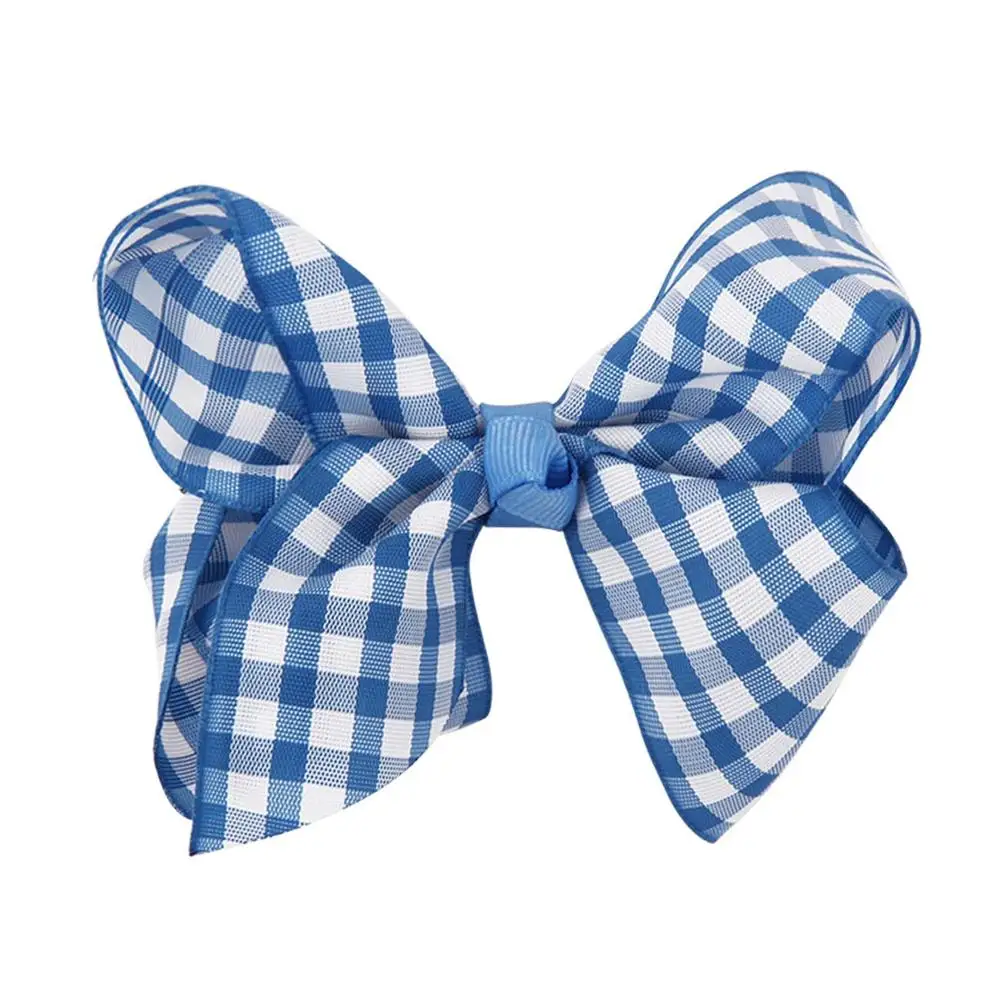 blue plaid clip Цветные клетчатые заколки для волос с большим бантом, Детские волосы для девочек, заколки с бантом, милая заколка, ленты, Аксессуары для волос желтого цвета - Цвет: blue plaid clip