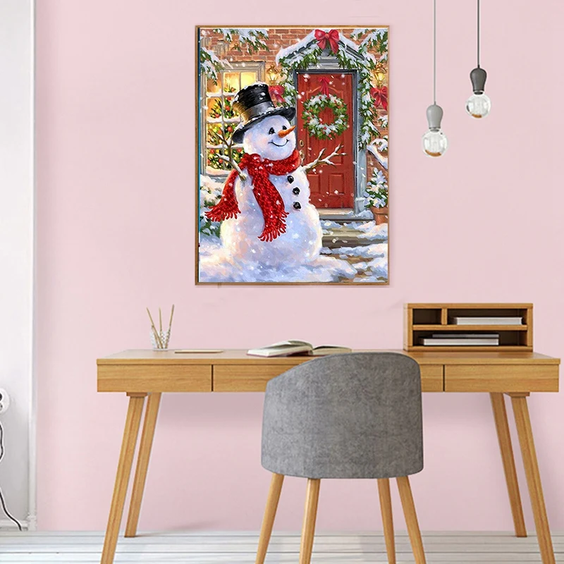 

5D Diamond Embroidery Full Round Rhinestones Snowman Diamond Mosaic Layout Cross Stitch Kit Landscape Diamond Art