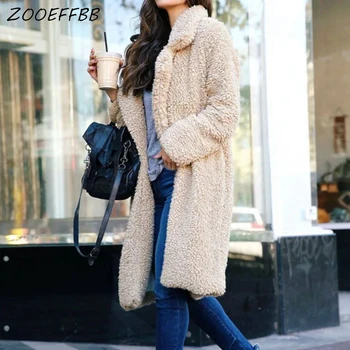 

ZKYZWX Plus Size Long Teddy Coat Women Winter Overalls Plush Teddy Bear Oversize Fleece Faux Fur Jackets Thick Warm Outwear