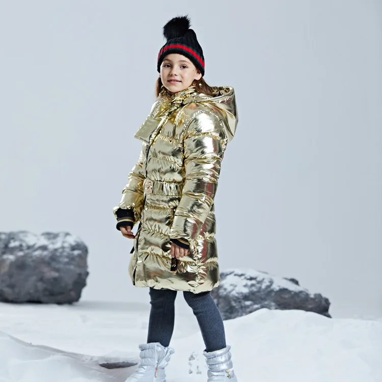 Модное блестящее зимнее плотное водонепроницаемое длинное Детское пальто хлопковая куртка для девочек теплая детская одежда верхняя одежда для детей ростом от 110 до 155 см