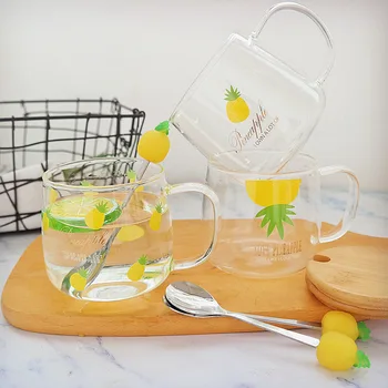 

Nordic Pineapple Glass Transparent Borosilicate Heat Resistant Tumblers with Lid Scoop Large Capacity Milk Breakfast Coffee Cups