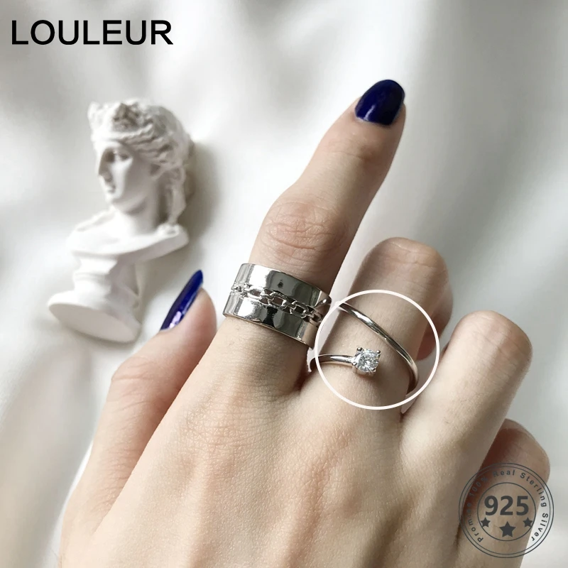 Женские открытые кольца LouLeur свадебные из настоящего серебра 925 пробы с цирконием