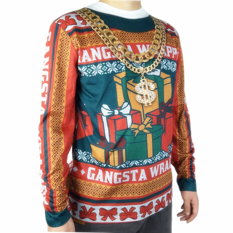Забавные рождественские подарки с принтом уродливое Рождество футболка для мужчин милые мужские с длинным рукавом уродливое Рождество футболки Плюс Размер