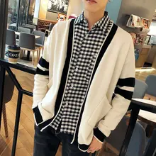 Winter Cardigan Men's Warm Fashion Contrast Color V-neck Knitted Sweater Jacket Men Streetwear Wild Cardigan Sweater Coat Mens