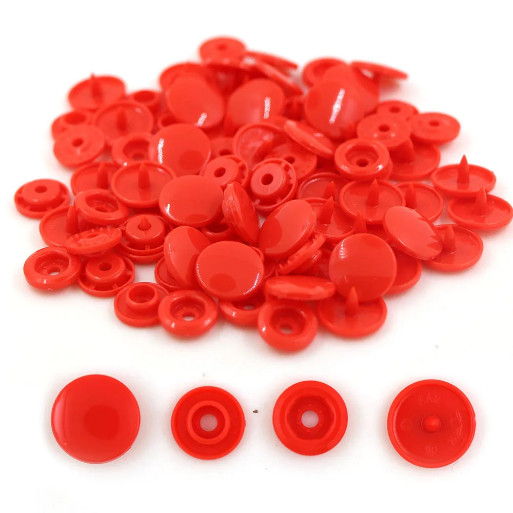 Snap Fastener Kit Satin Cloth Buttons 100Sets KAM Round Snaps Buttons T5 Plastic Press Button Fastener Snap For Clothes Accessories 35Colors