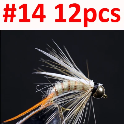 12pcs White Size 14 ICERIO 12 шт. латунная бусина головка принца Nymphs Stonefly Caddis Летающая форель рыболовные приманки - Цвет: 12pcs White Size 14