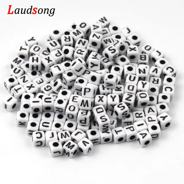 200pcs/lot 5mm Cube Mix Letter Beads Square Russian Alphabet Beads