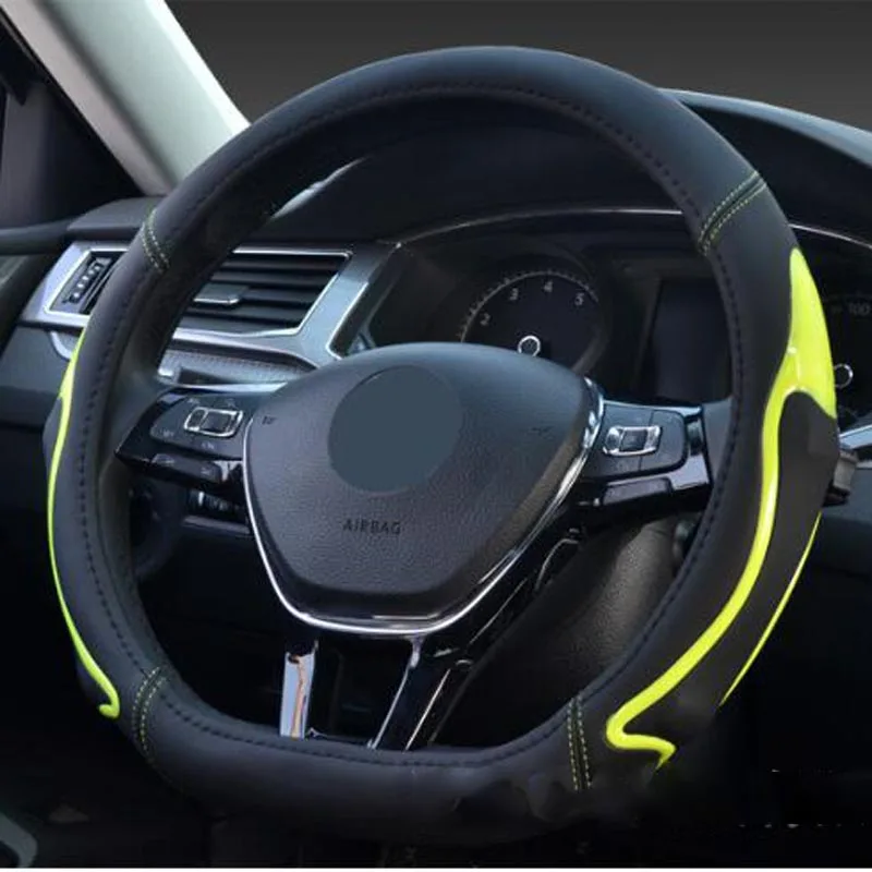 Чехол рулевого колеса автомобиля для 37-38 см кожа дышащая ткань модный автомобильный чехол на руль авто аксессуары для интерьера