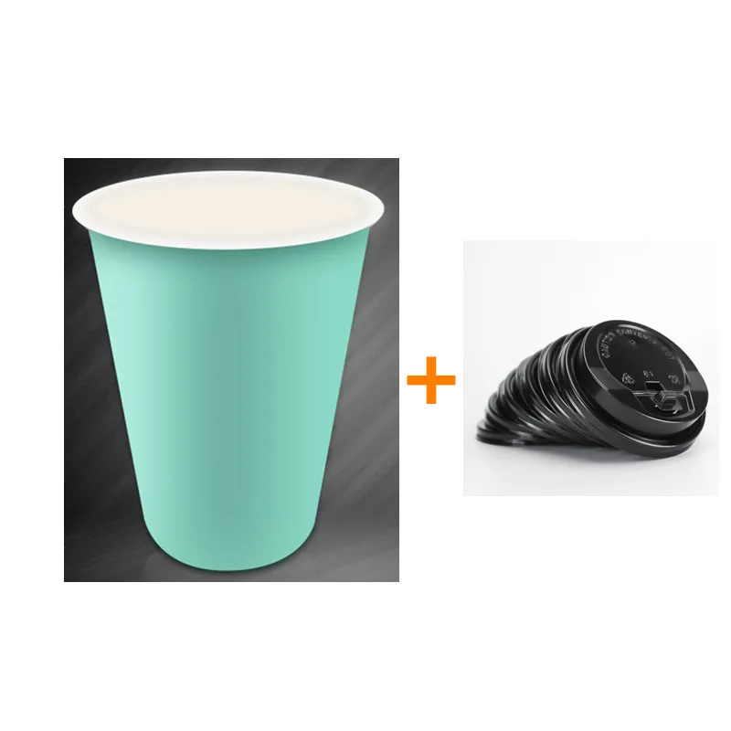 cup and black lid 50 шт., синяя плотная бумажная чашка, одноразовая кофейная чашка, молочный чай, горячий напиток, упаковка для напитков, чашки с крышками - Цвет: cup and black lid