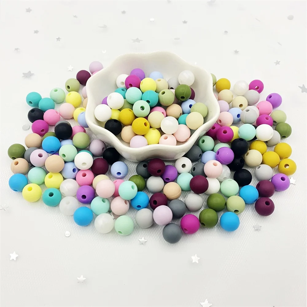 100 개 9mm 실리콘 비즈 실리콘 Teether BPA 무료 팔찌 목걸이 어린이  젖니가 남 라운드 비즈 젖꼭지 체인 DIY 완구