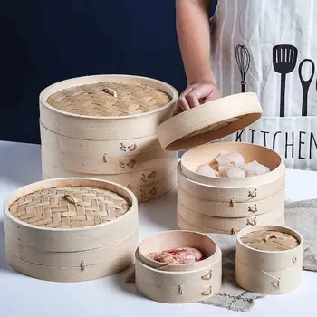 

4 Inch itchen Bamboo Steamer Basket Asian Food Steamer for Dim Sum Dumplings T8WE