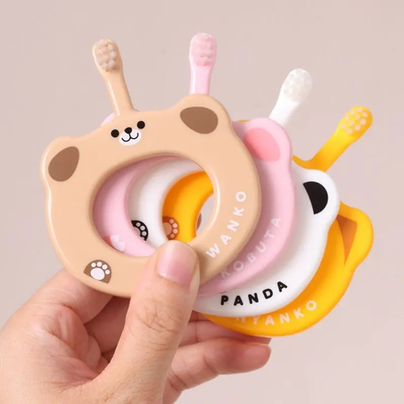 Cartoon Children Dual-use Toothbrush Kids Baby Milk Tooth Training Cleaning Soft Hair Toothbrushes Anti-out Teether | Мать и ребенок