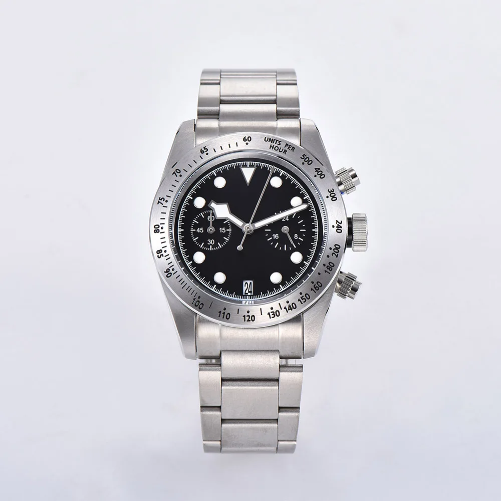 Watch Japan VK64 quartz battery movement 41mm men's mineral glass luminous hand steel bracelet case chronograph D3102 | Наручные часы