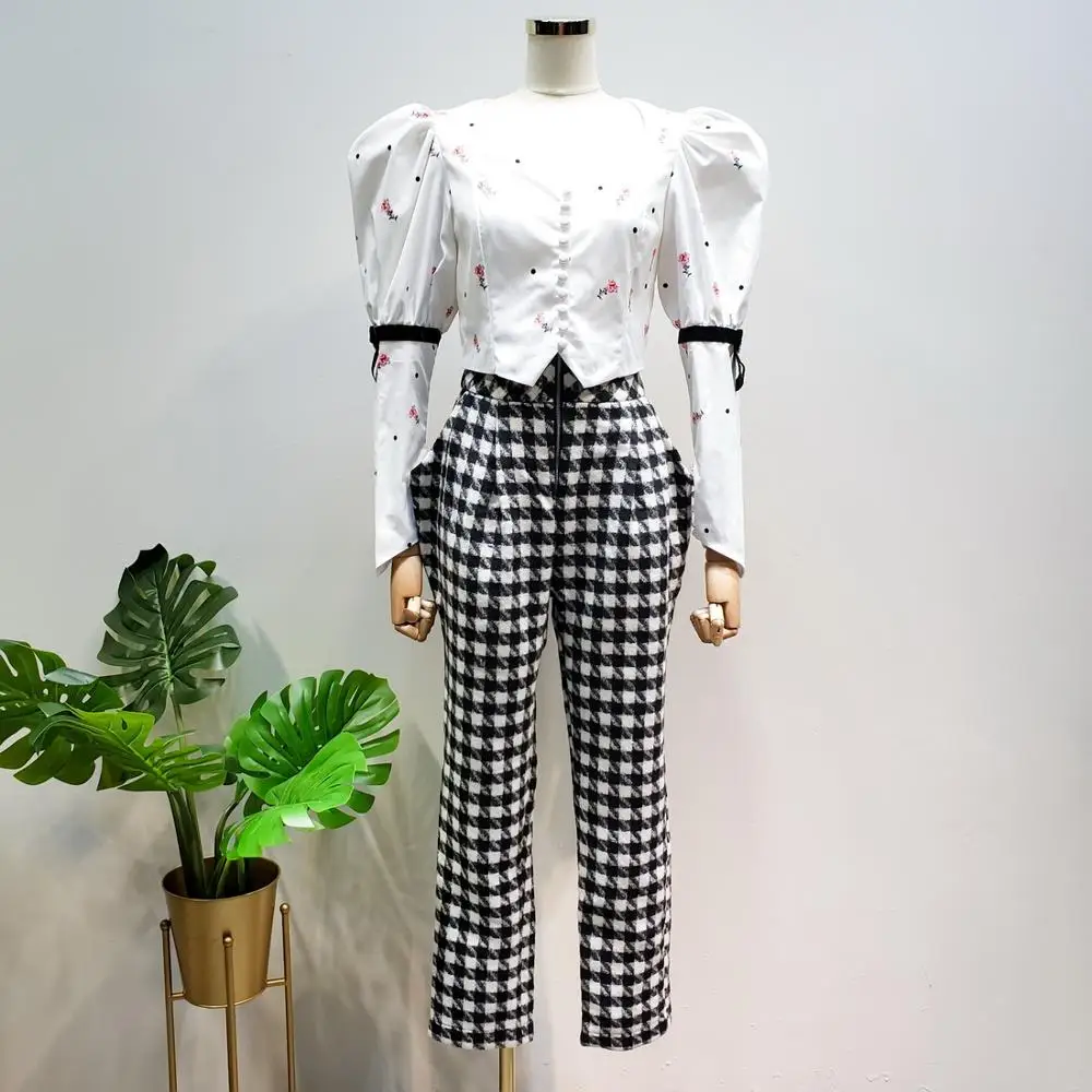 L77street Square collar puff sleeve thin button decoration super fairy bow small floral short slim shirt shirt women