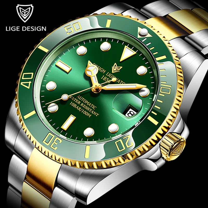 

LIGE Watch Men Brand Automatic Mechanical Clock Fashion Business Sapphire Glass Watches 316L Steel Waterproof NH35 Movement+Box