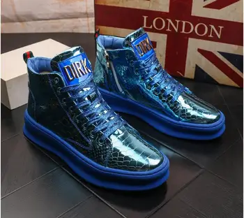 

2019 high quality Men high boots High heel wild inch boots First layer Patent leather material men's casual shoes original