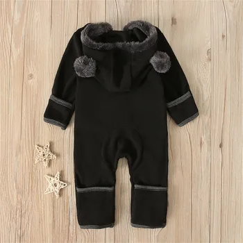 Cute Footies Newborn Clothes Baby Girl Boy Fuzzy Hooded Romper Winter Warm Baby Long Sleeve Bear Ears Zipper Jumpsuit 0-24M 4