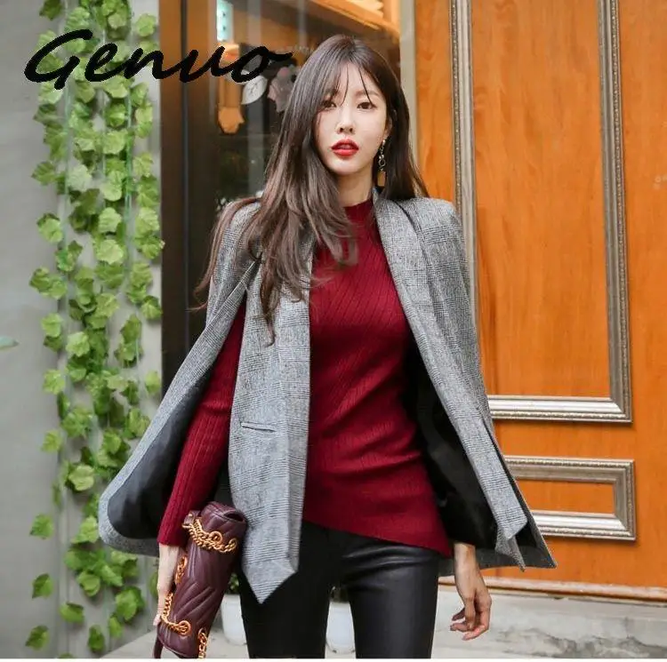 

Genuo Fashion Cloak Cape Blazer Women Work Wear Open Front Poncho Coat Notch Lapel Split Long Sleeve Casual Slim Suit Jacket