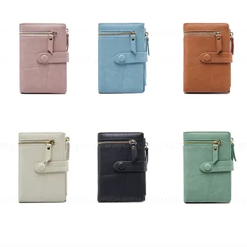 

Wallet women short section 2020 new multi-function solid color stitching buckle multi-card coin purse Korean women's wallet