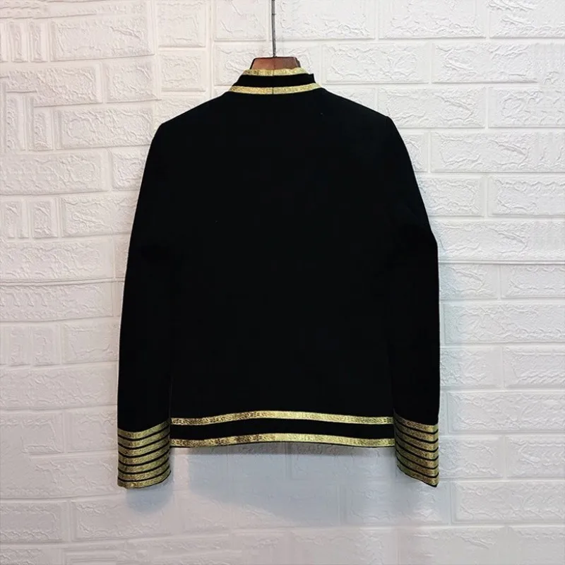 

Euro Punk Night Show Wear Golden Rim Mens Blazer Autumn New Fashion Long Sleeve None Collar Slim Fit Big Size Male Short Coats