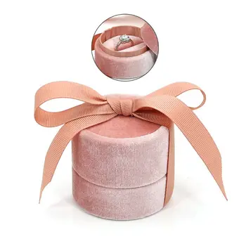 

Round Flannel Ring Box Vintage Wedding Ceremony Detachable Lid Engagement Slim